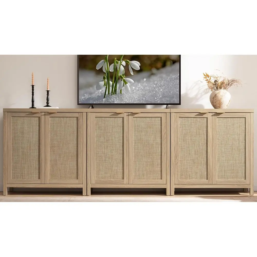 

Rattan Cabinet Sideboard Buet Storage Cabinet - 3 Pieces armhouse Boho Crza Coee Bar Cabinet with Rattan Decorated Door Kitchen