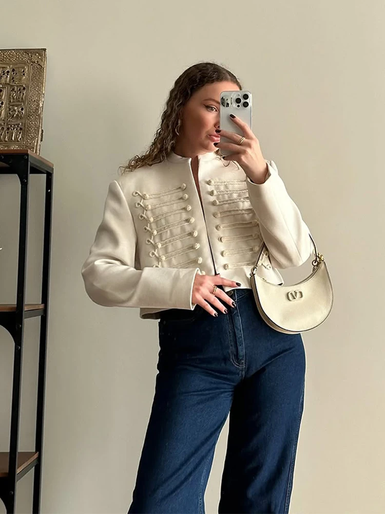 High Street Women’s Jacket O-neck Single Breasted Solid Female Napoleon Jackets 2026 Spring New Chic Fashion Casual Lady Coat 2 High Street Women's Jacket O-neck Single Breasted Solid Female Napoleon Jackets 2026 Spring New Chic Fashion Casual Lady Coat 2
