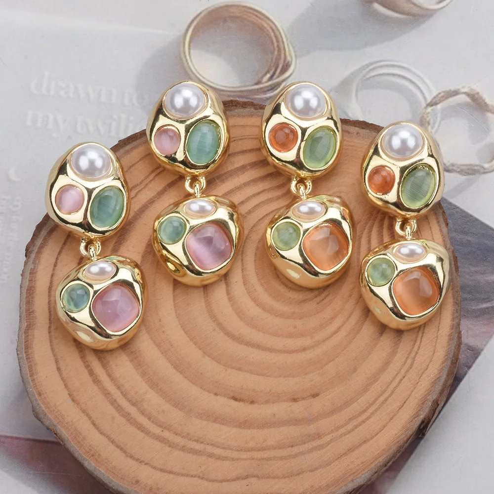 Cross-border ins wind stud earrings geometric pendant pearl earrings alloy diamond  Internet celebrity earrings