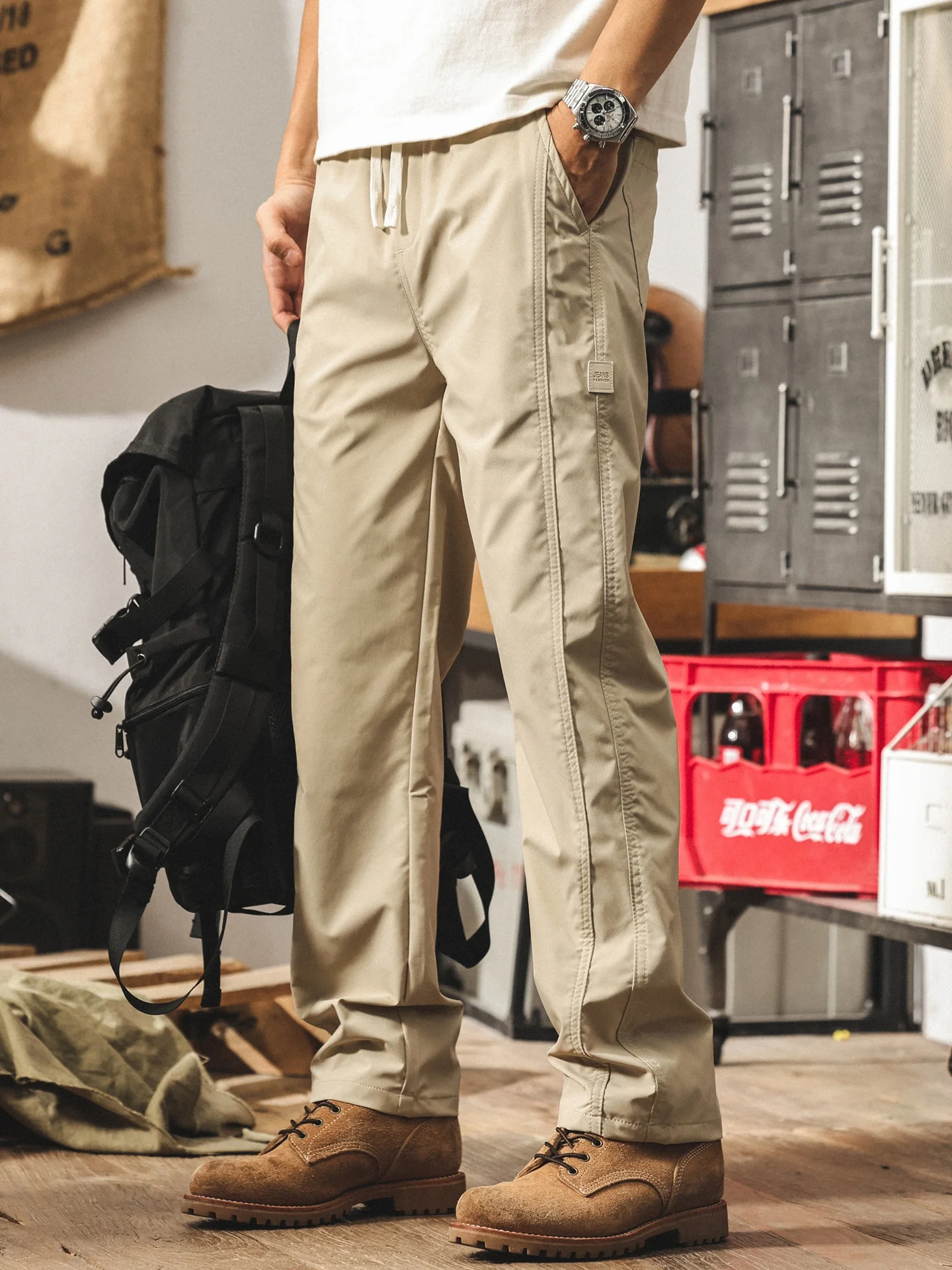 

Летние уличные свободные повседневные брюки из ледяного шелка для мужчин, прямые брюки, темно-сохнущие длинные брюки, модная рабочая одежда для поездок на работу