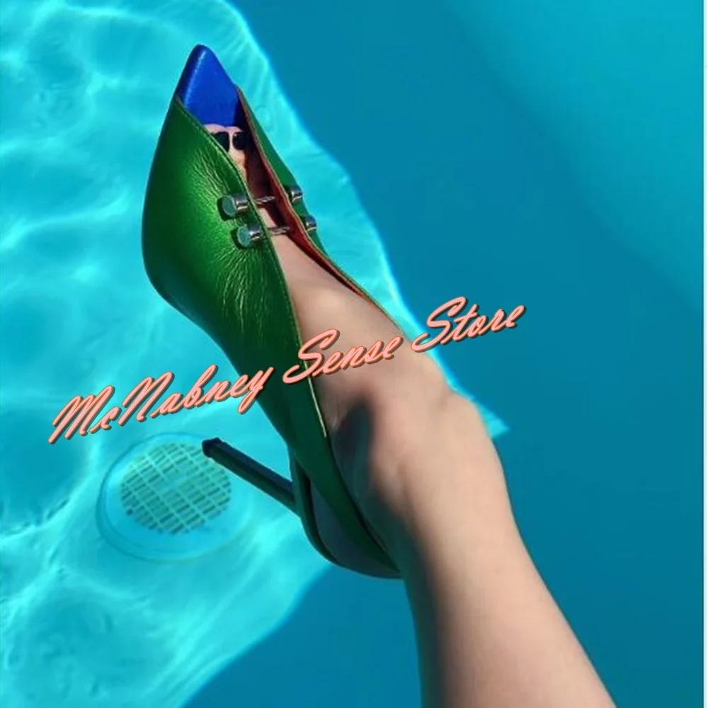 

Peep Toe Cut Outs Slingback Pumps Stiletto Heels Solid Rivet Buckles Pumps Women Dress Shoes New Style Summer Party Big Size