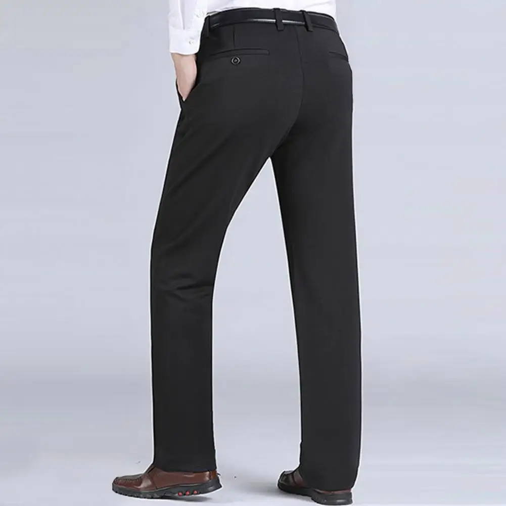 Men Business Pants Comfy Suit Pants Spring Autumn Solid Color Stretchy Blazer Pants Mid Waist Straight Loose Trousers Work Pants