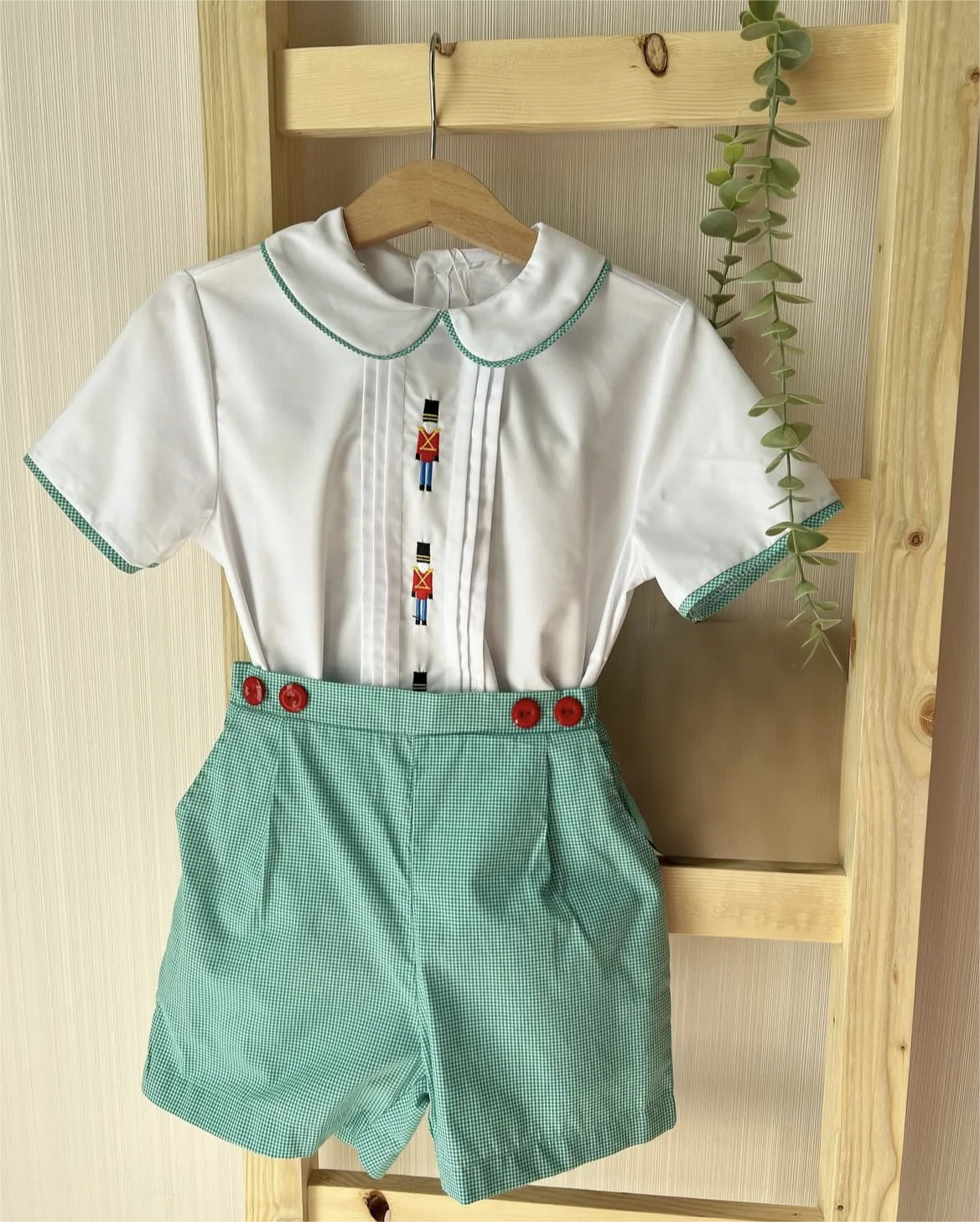 0-6Y Boy Nutcracker Embroidery Green Plaid Outfit Suit for Christmas Birthday Photography Party Eid Casual B24