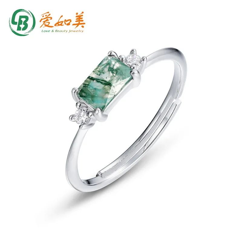 

New Simple Geometric Green Moss Ring 18K Gold PT950 Platinum Silver Plated 7-Layer Gold Ring Small Fresh Handpiece