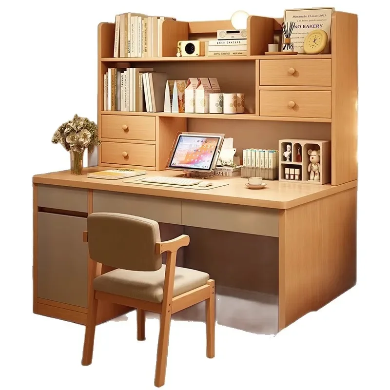 Solid wood desk bookshelf integrated table student learning to write bedroom children learning adult computer desk