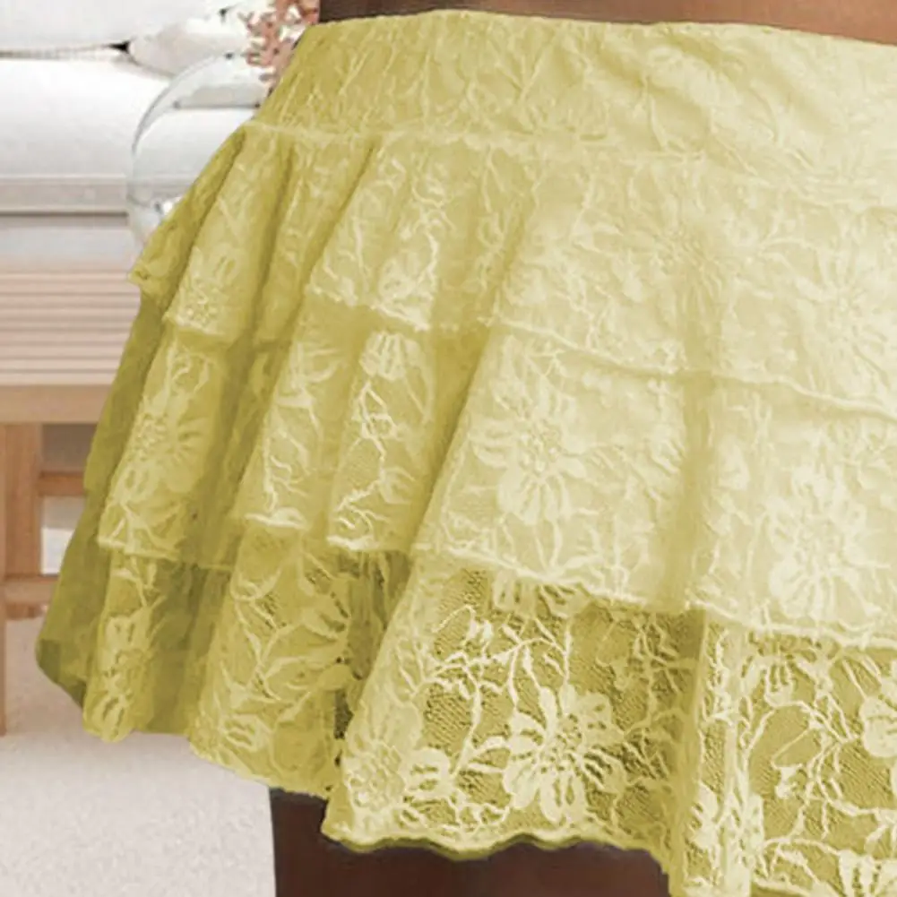 เสื้อผ้าผู้หญิงใหม่ กระโปรงชายหาดสั้นสีพื้นเรียบหรู เซ็กซี่ ไซส์ใหญ่ เอวต่ำ กระโปรงปักลายลูกไม้ดอกไม้