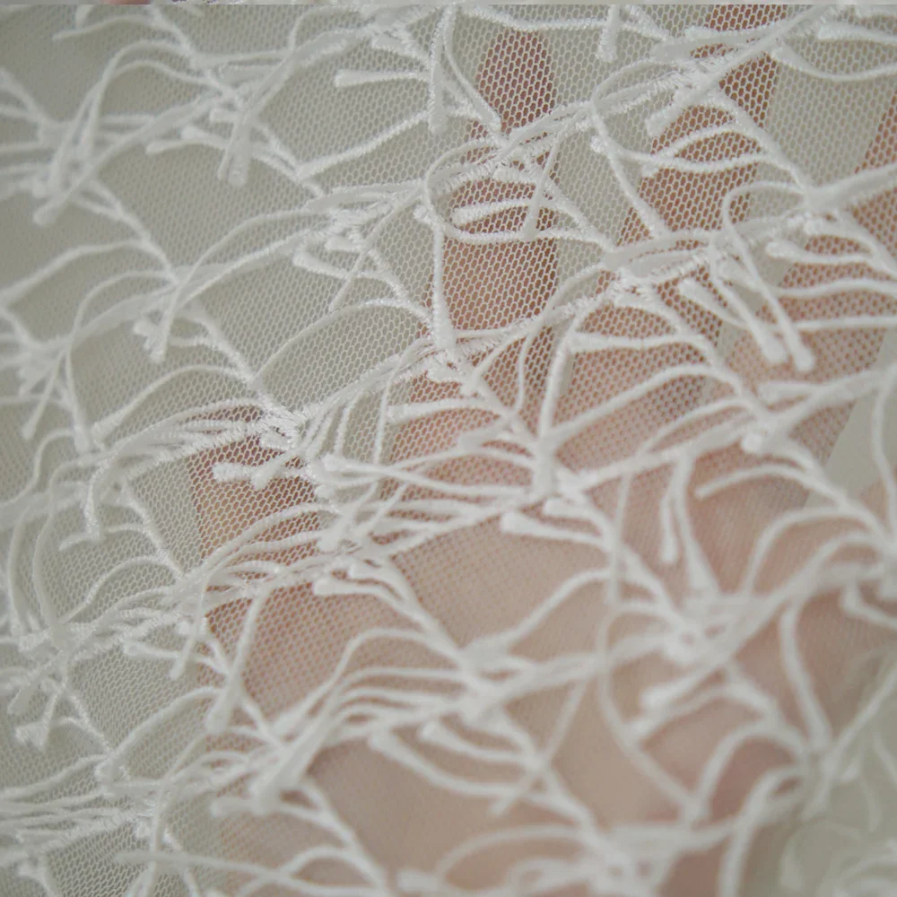 

White Lace Fabric Leaf Branch Embroidery Mesh Material for Wedding Dress Lingerie Evening Gown Romantic Soft DIY Sewing
