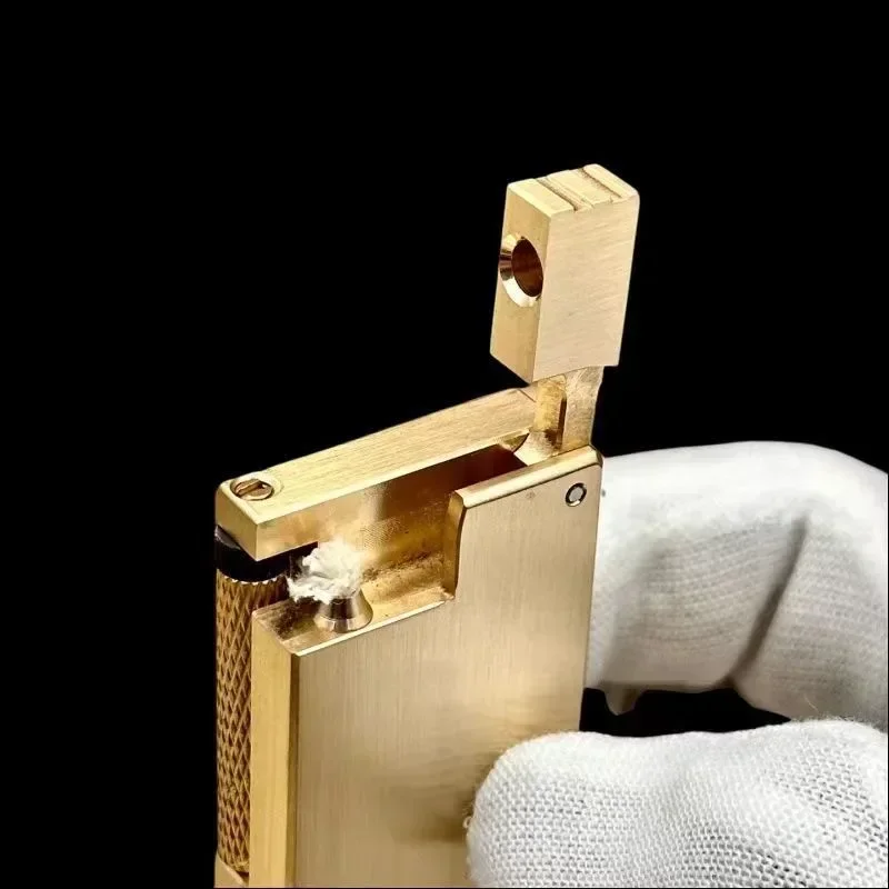 New Double Oil Compartment Lifting Arm Kerosene Lighter Hand Carved Side Pulley Brass Lighter Men\'s Collection Gift