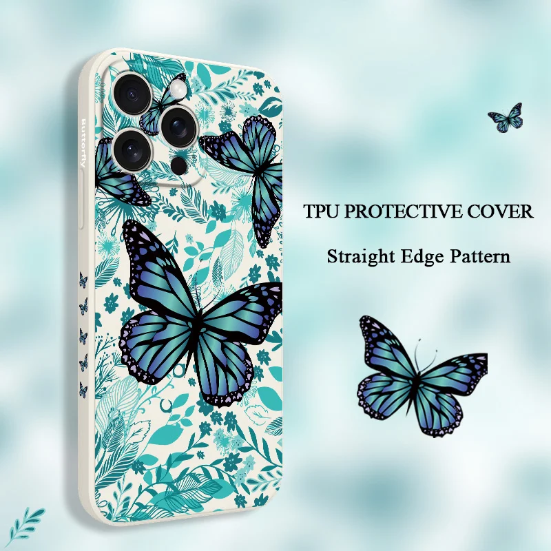 Butterfly Leaves Phone Case For iPhone 17 16 16e 15 14 13 Plus Pro Max Mini Silicone Cover