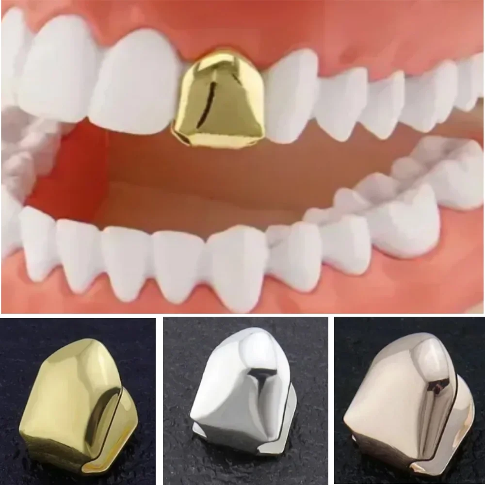 Single Small Tooth Cap 1PC Metal Hip Hop Teeth Grillz Plated Removable Dental Grills Punk Rap Stage Fashion Mouth Decor Jewelry
