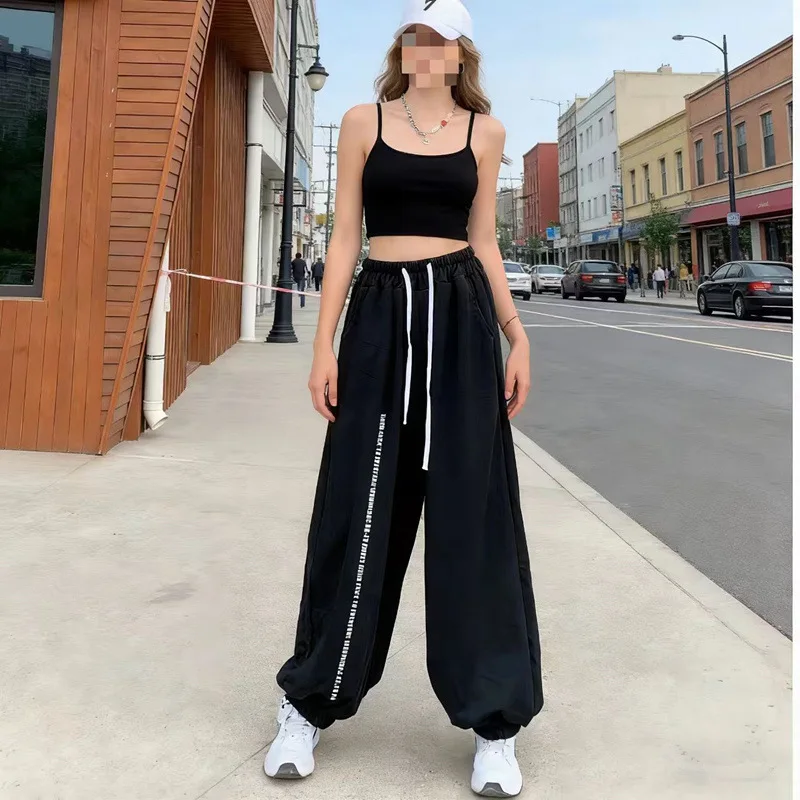 

High Waist Loose Hip Hop Dance Sports Pants Women's Style Trendy Girls Jazz Dancing Sportswear Polyester Fiber Casual Trousers