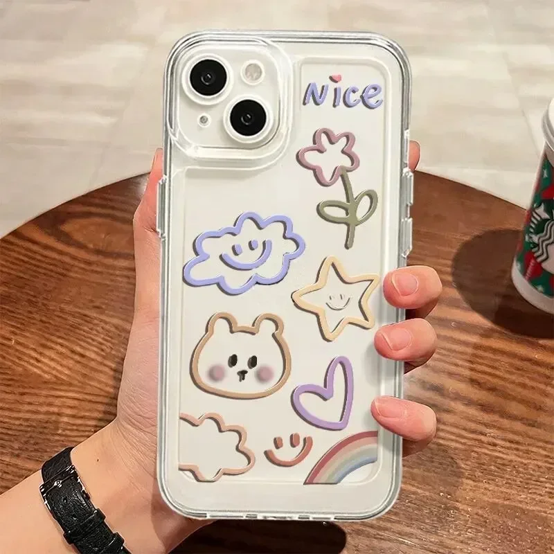 

Cute Graffiti Mobile Phone Case Suitable For IPhone12/13/14/15 Female Fashion Pattern Transparent Silicone Mobile Phone Case