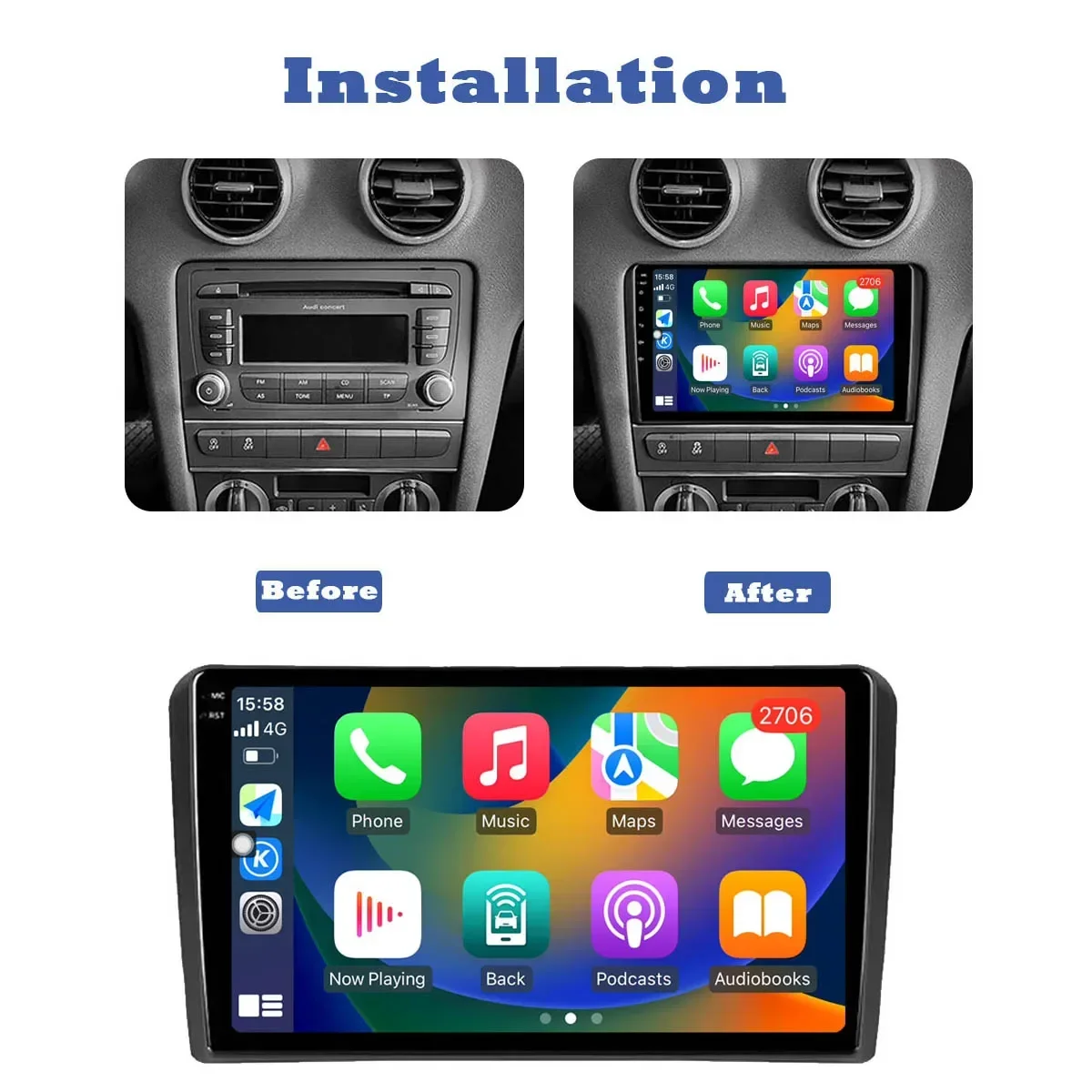 2Din Car Radio For Audi A3 8P 2003 - 2013 Android 14 Wireless CarPlay Screen Android Auto Multimedia Navigation GPS SWC 4G WiFi