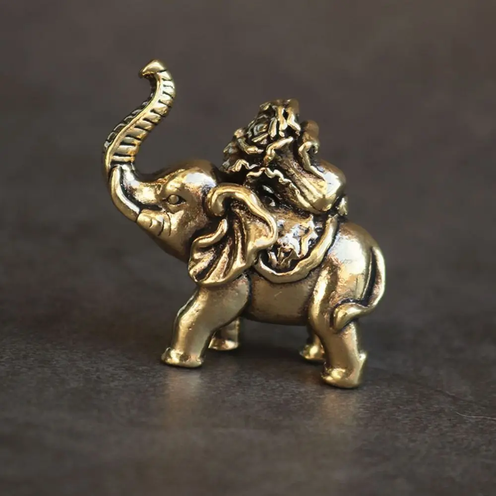 Solid Brass Elephant Miniatures Handicrafts Gourd of Wealth Lucky Elephant Statue Cute Carving Copper Animal Sculpture