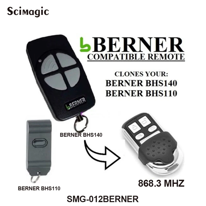 BERNER BHS110 BHS121 BHS130 BHS140 BHS153 BHS211 BHS221 Garage Gate Remote Control Command 868MHz Barrier Keychain