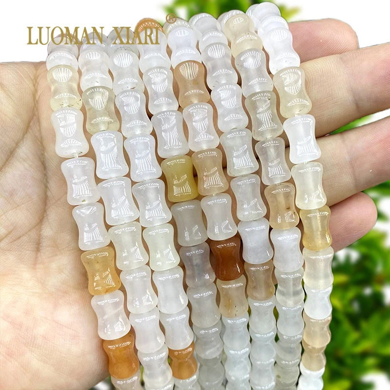 8x12MM Bamboo Joint Natural Stone Gobi Light Red Jadeite Ice Jades Loose Spacer Bead for Jewelry Making Diy Bracelet Accessories