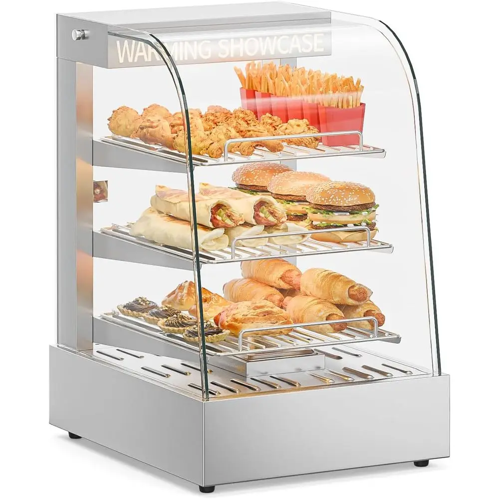3-Tier Electric Food Warmer with LED Lighting, Adjustable Shelves, Glass Door for Pizza, Pretzels, and Buffet Restaurants