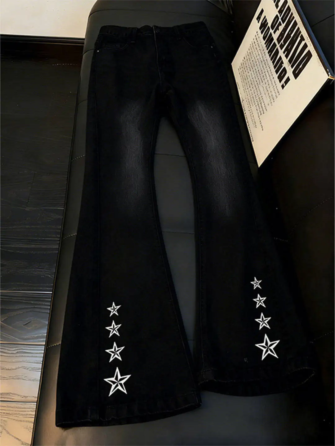 

Мужские джинсы с вышивкой звездами, высокая талия, расклешенные штанины, эффект удлинения ног, весна 2026, новинка, американский уличный стиль, повседневные
