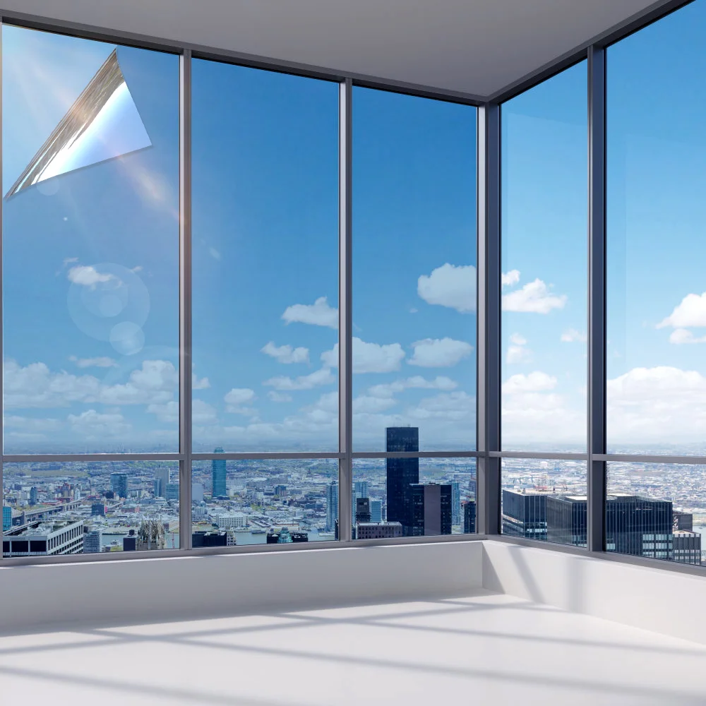 One-Way Mirror Privacy Window Film-Sun Blocking Heat Control Film Anti-Glare Nano-Ceramic Window Tint Static Cling Easy Install