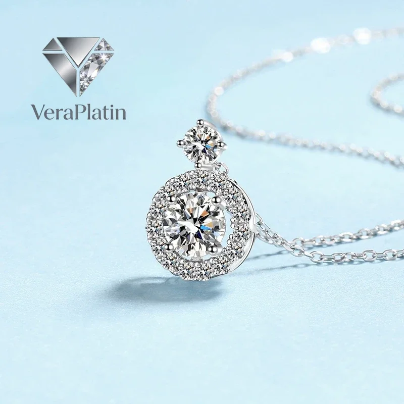 

VeraPlatin Girl Valentine's Day PT950 Platinum Necklaces Women Wedding 1.3CT Moissanite Diamond Pendant Daughter Birthday Gift F