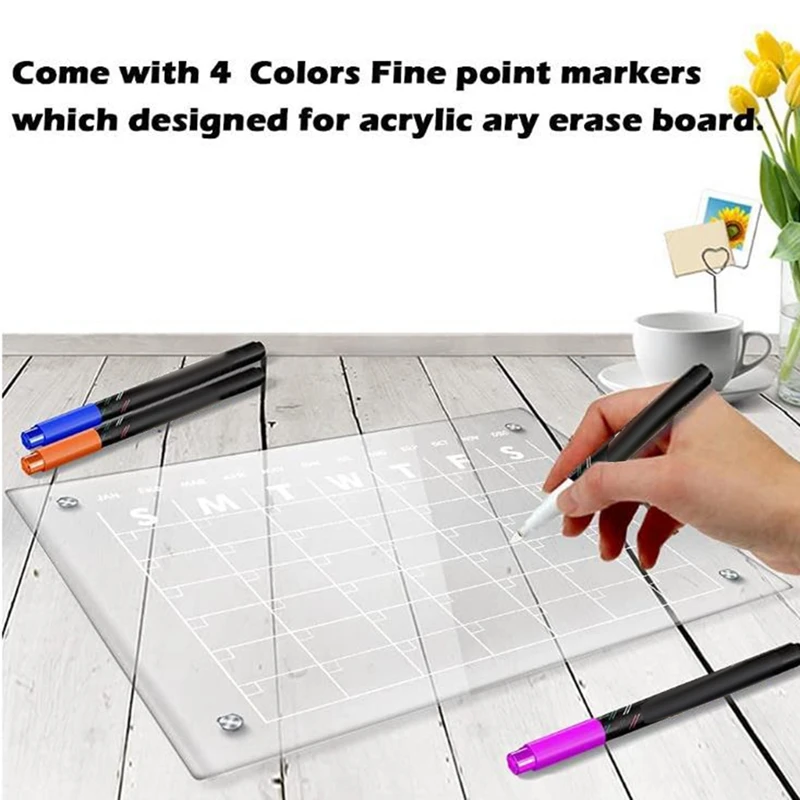 2Piece Magnetic Wet Wipe Erase Board For Fridge Calendar For Refrigerator Note Board Eraser Acrylic Clear 40X30cm