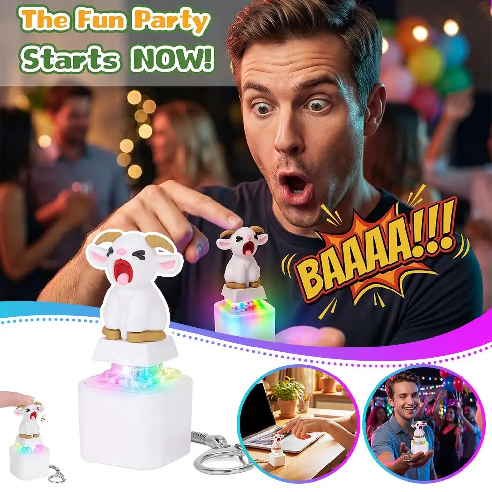Screaming Goat Keychain Toy With Flashing Light Press‑To‑Sound Funny Novelty Prank Toy Stress‑Relief Fidget Decor Pendant
