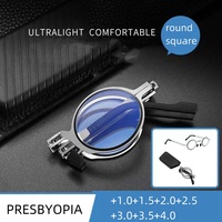 Ultra Light Foldable Portable Reading Glasses Anti Blue Light Far Sight Eyewear Square Round Eyeglassses with Case +1.0+1.5+4.0
