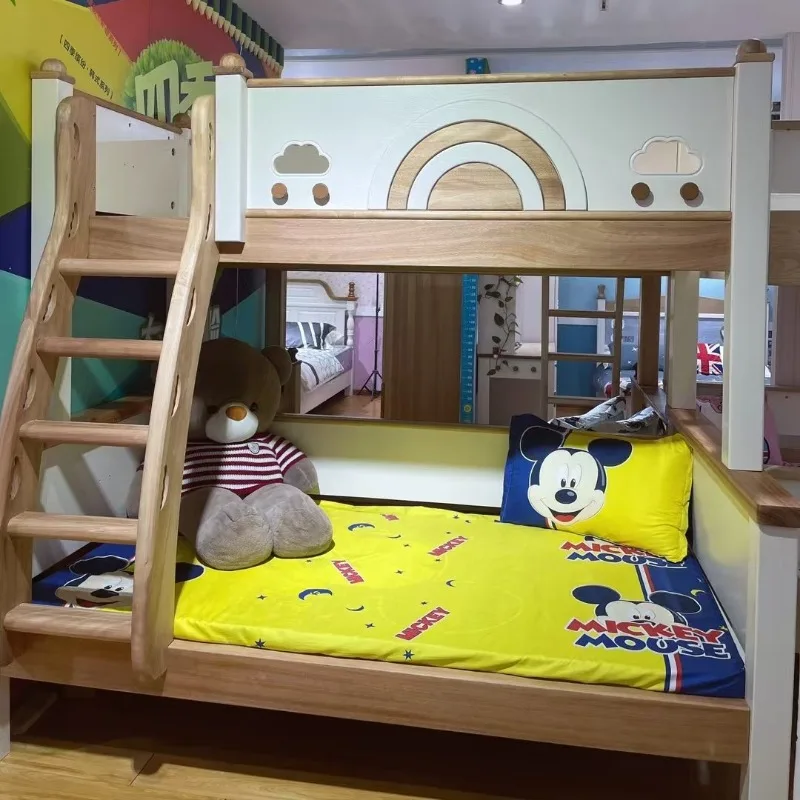 総無垢材二段ベッド、高低タイプ、小さなアパートタイプ、親子用、紫檀、桜材、ベッド