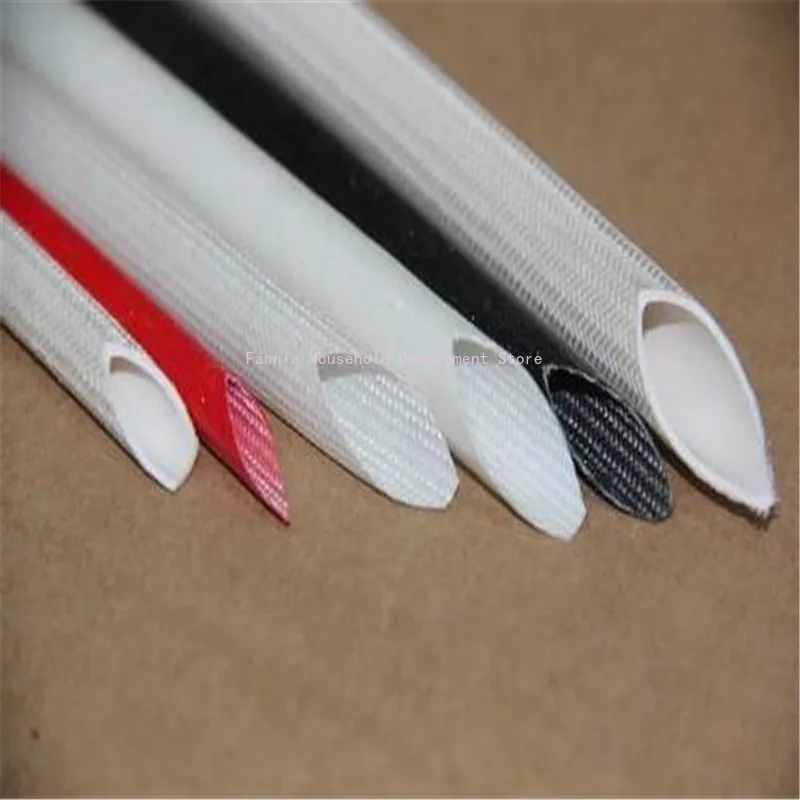 4M 12mm Black White 200 Deg C High Temperature off-Self Casing Pipe Silicone Resin Braided Glass Fiber Sleeve Fiberglass Tube