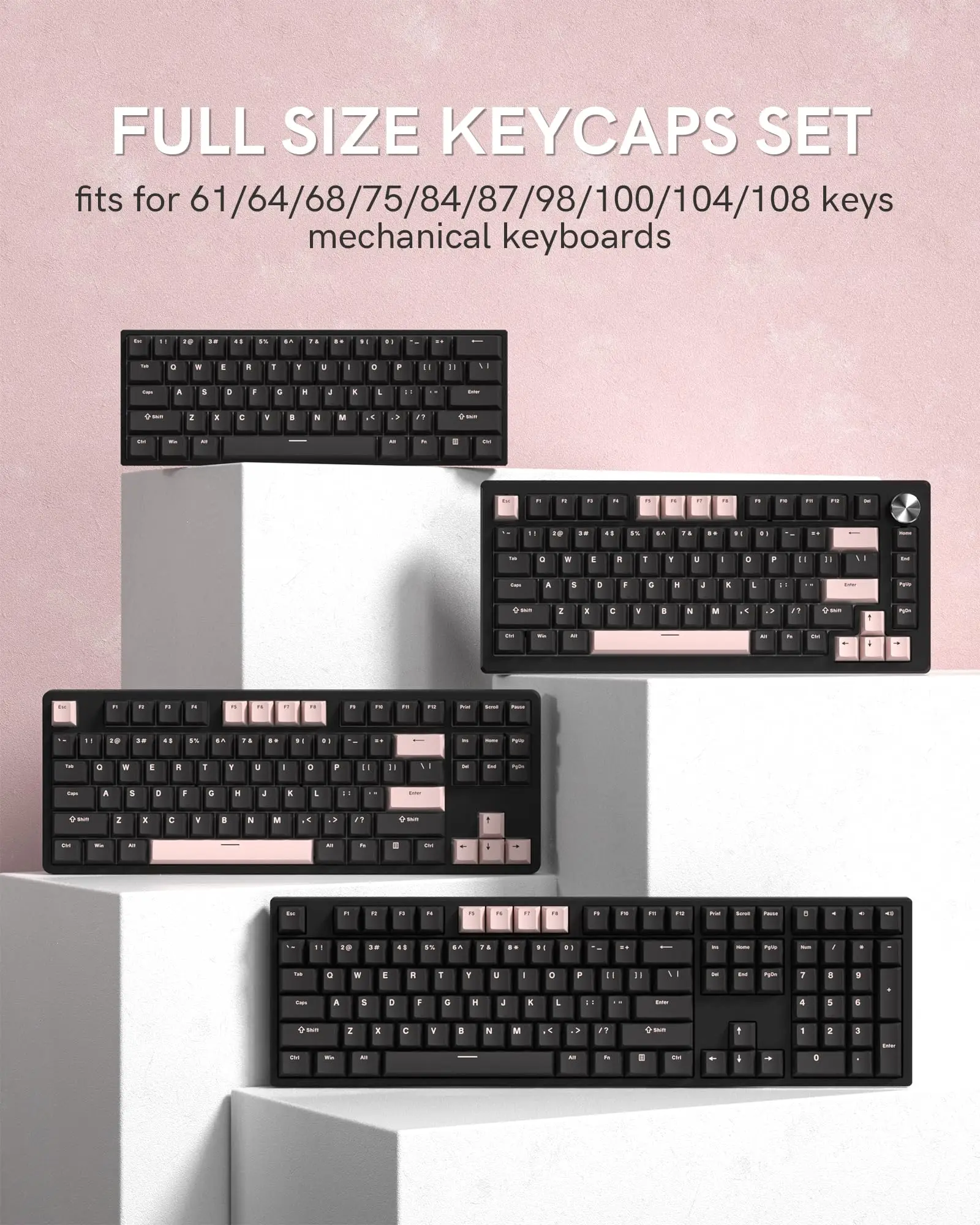 Keyboard 138 tombol Retro Keycap profil Cherry, HITAM Pink Double Shot PBT Keycap untuk Cherry Gateron MX switch Keyboard Gaming