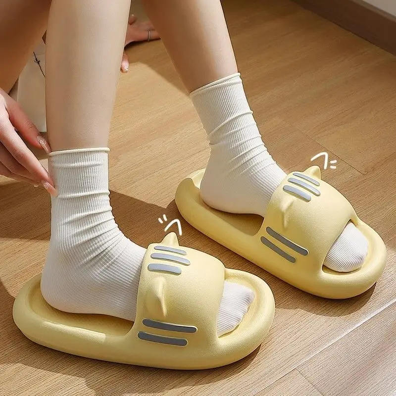 2024 Women Slippers Bath Thick Platform Non-Slip Home Cat Cartoon Flip Flops Summer Beach Sandals Ladies Slides Indoor Shoes