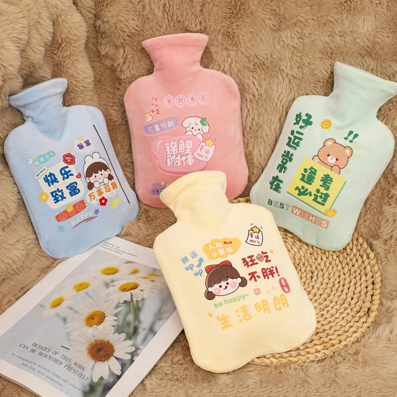 Tummy Warmers Hot Water Bottle Rubber Bag Cute Cartoon Warm Relaxing Safe Heat Cold Plush Cloth Hot Water Bag