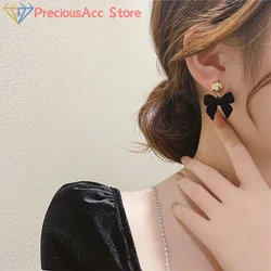 Vintage Black Flocking Earrings Geometric Bowknot Stud Earrings For Women Fashion With Jewelry Accessories