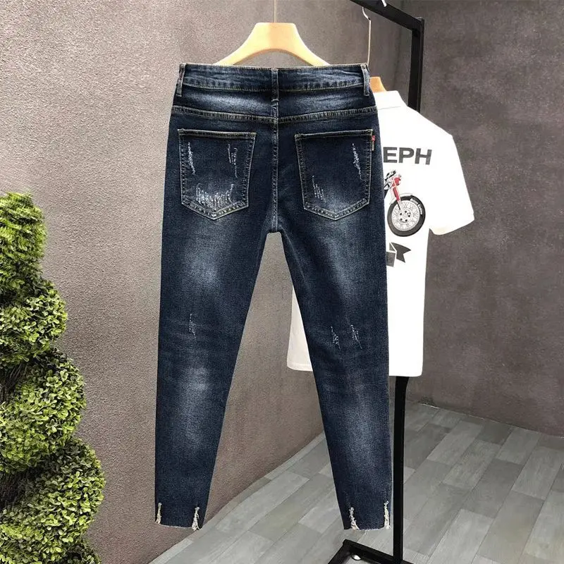 Calças de brim cortadas para homens calças rasgadas quebradas moda coreana rasgada kpop empilhadas tendência 2025 estilo barato com buracos homem calças de cowboy