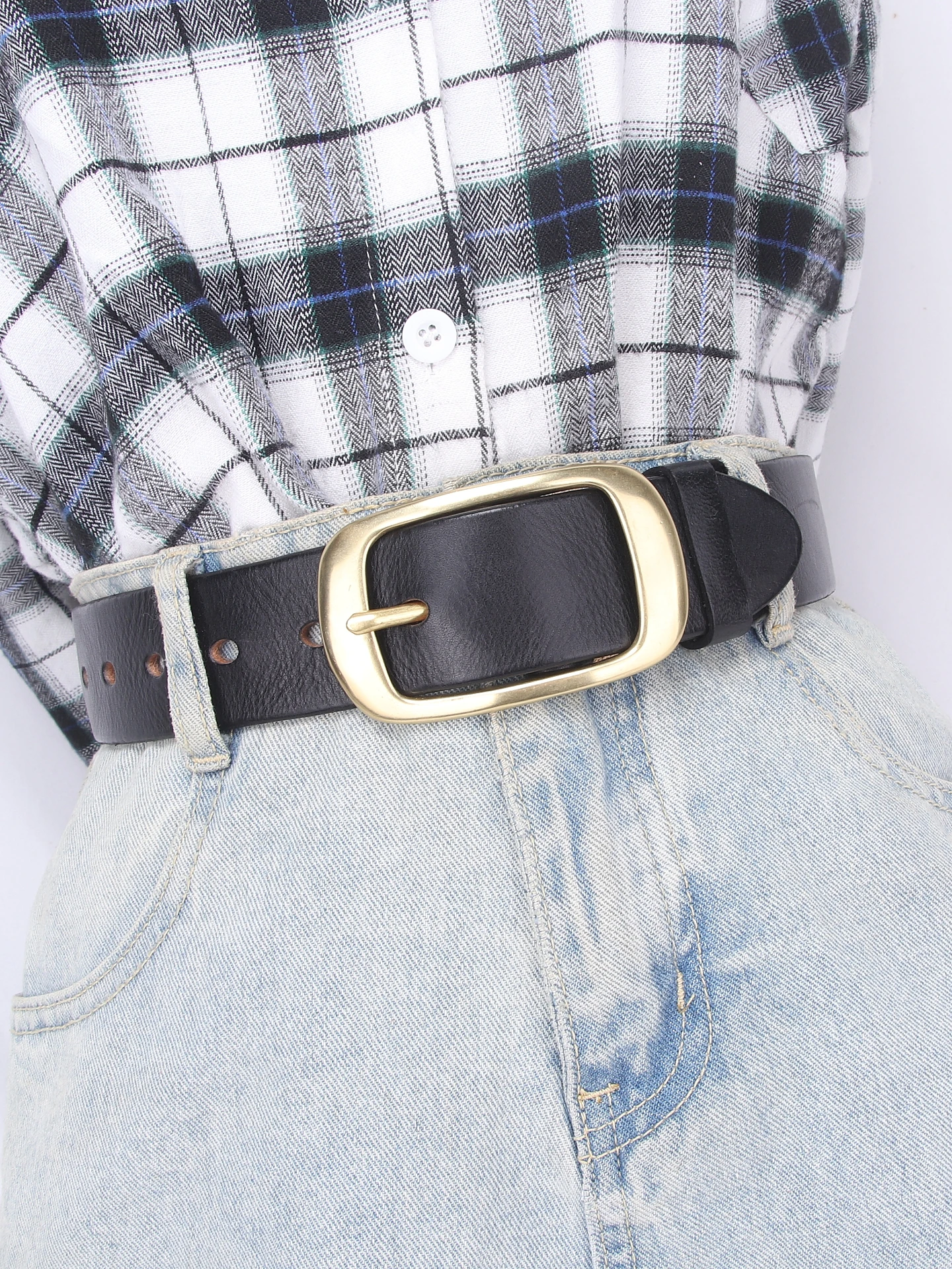 トップレイヤー牛革ベルト女性用銅バックルヴィンテージ多用途本革ベルトジーンズ装飾用シンプルワイドウエストベルト