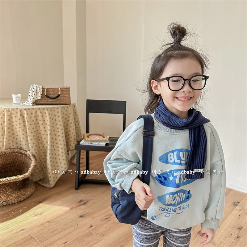 2024 Winter New Children Long Sleeve Warm Sweatshirt Fashion Letter Print Girls Fleece Sweatshirt Kids Boys Casual Pullover Tops