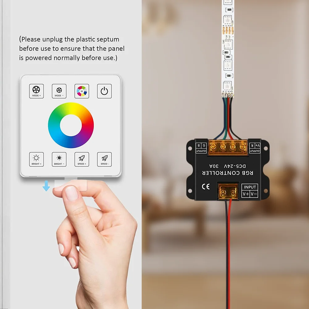 30A High Power LED Strip Controller RF Touch Panel Dimmer DC5V-24V With 27 Dynamic Modes And Memory Function For RGB Lighting