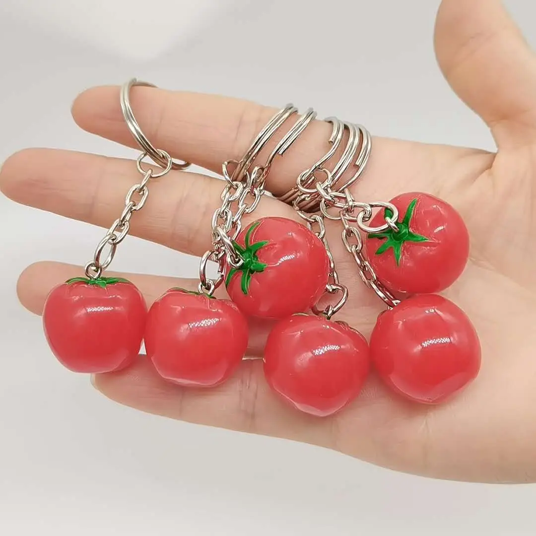 Creative Simulated Red Tomato Strawberry Kaychain Pendant Cute 3D Fruit Vegetable Car Bag Ring Decoration