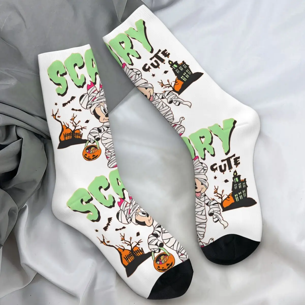 

Страшные носки с тыквой на Хэллоуин и Микки Маусом, модные чулки, осенние противоскользящие носки унисекс, средние мягкие носки для бега на заказ