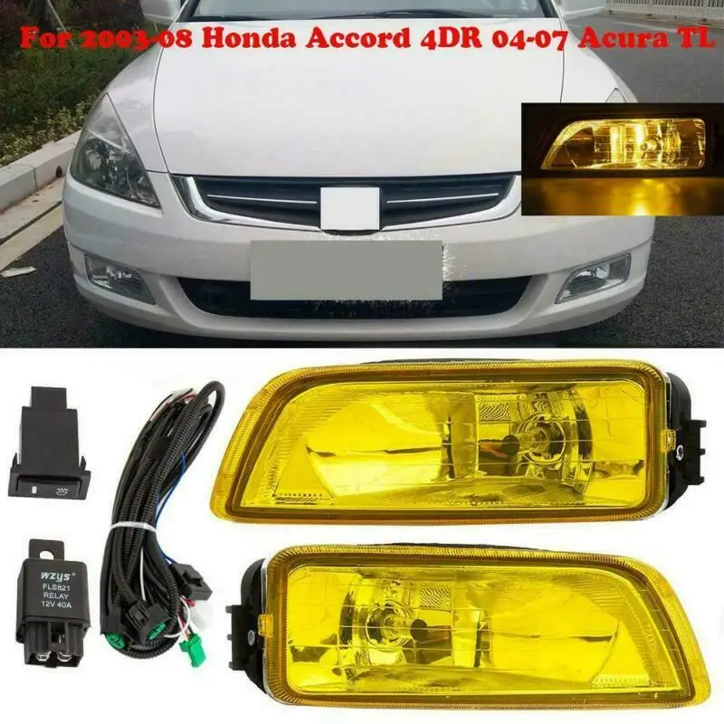 1 Pair Front Fog Light Lamp For Honda Accord 4DR 2003-2008 Front Bumper Driving Fog Light Assembly Harness Switch+Wiring KIT