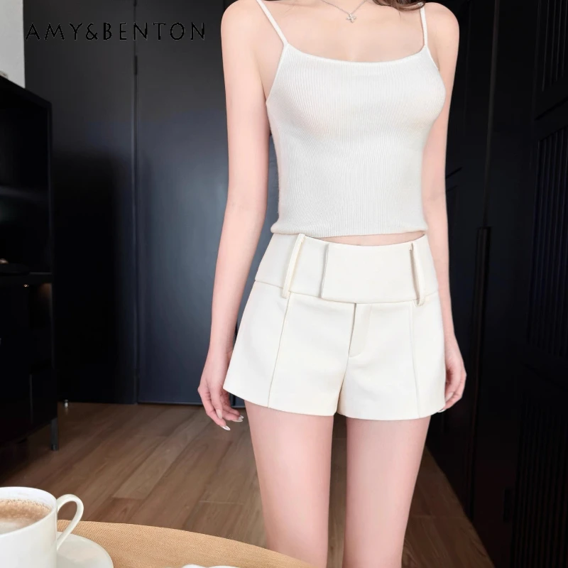 

French Commuter Suit Women's Hot Pants 2026 Spring Summer High Waist Straight Wide Leg Simple Solid Color Slimming Shorts Ladies