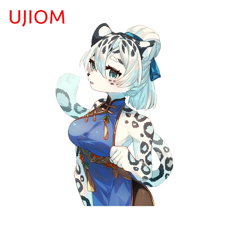 UJIOM 13cm X 8.4cm Chinese Style Furry Snow Leopard Wall Stickers Lovely Graffiti Murals Decals 3D Bathroom Decoration Chambre