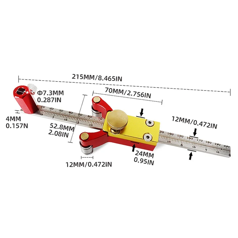 Woodworking Scribe Straight Line Arc Scriber Ruler Aluminum Alloy Parallel Line Drawing Marking Gauge Measuring Tool