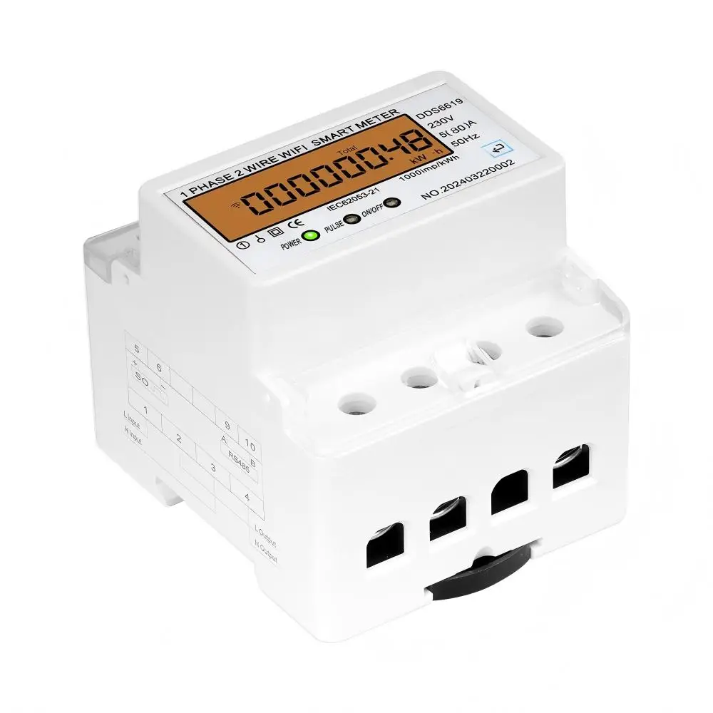 WiFi Smart Single Phase Energy Meter Tuya APP Remote Voltage Current Power Factor Frequency 5(80)A/5(100)A DIN Rail KWh Counter