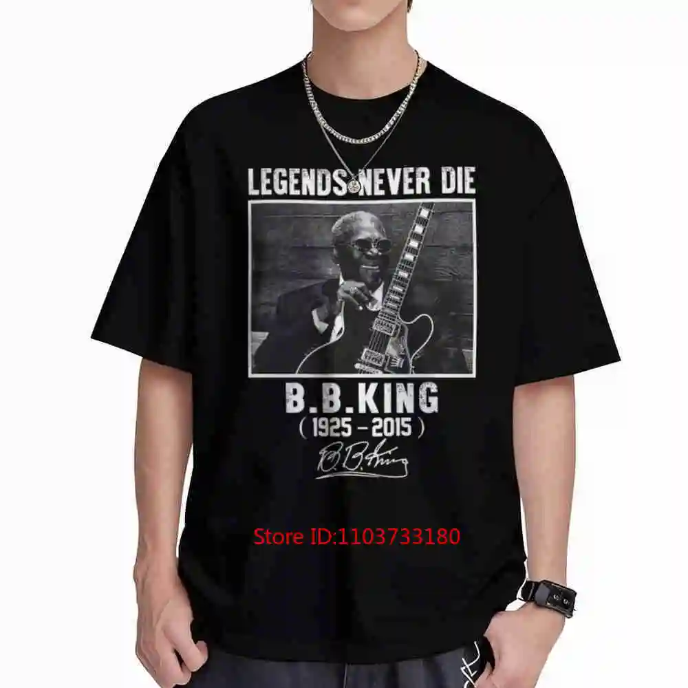 BB King Signature Legends Never Die Guitarist Short Sleeve Tee 100% Cotton T-Shirt