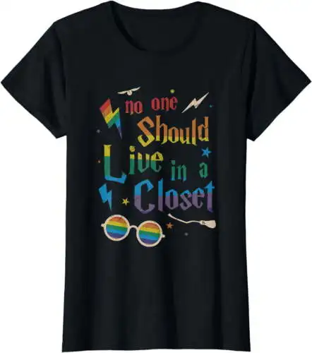 No One Should Liue In A Closet T-shirt LGBT Trans Sunglasses Black Tee