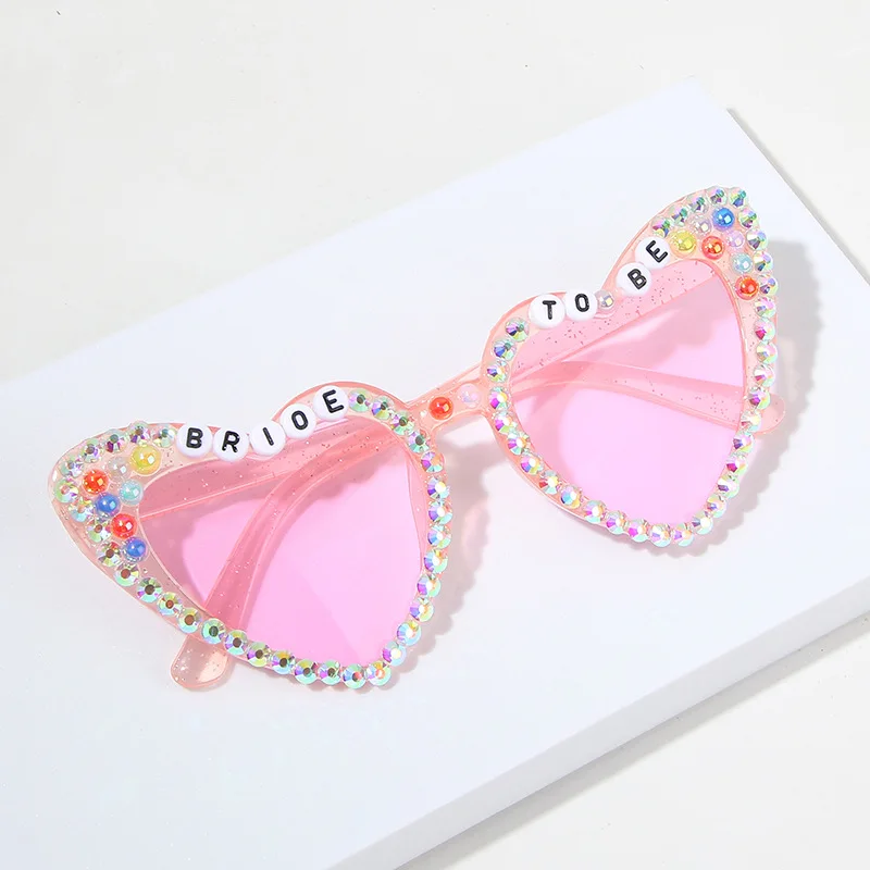 BRIDE TO BE Sunglasses Women Love Heart Shape Rhinestone Decoration Woman Glasses Party Club Female Sun Glass