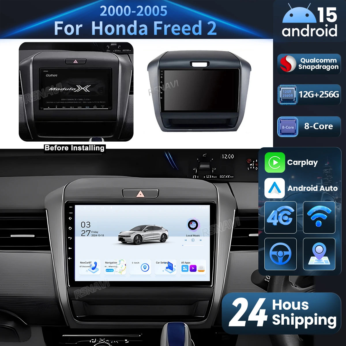 Android 15 Carplay Auto 2K QLED Screen Car Radio Multimedia Player For Honda Freed 2 2016 - 2020 GPS Stereo Qualcomm WIFI 4G BT