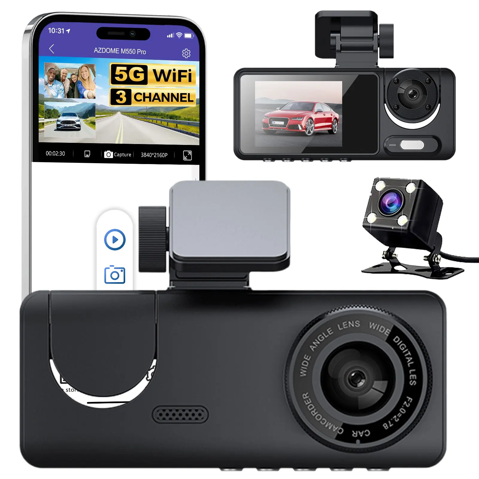 WiFi 3 Channel Car DVR FHD 1080P Inside Vehicle Dash Cam Three Way Camera DVRs Recorder Video Registrator Dashcam Camcorder