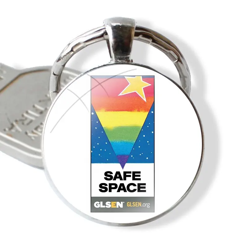 Safe Space Ally Pin Keychain Handmade Glass Cabochon Key Ring Holder Pendant Key Chains